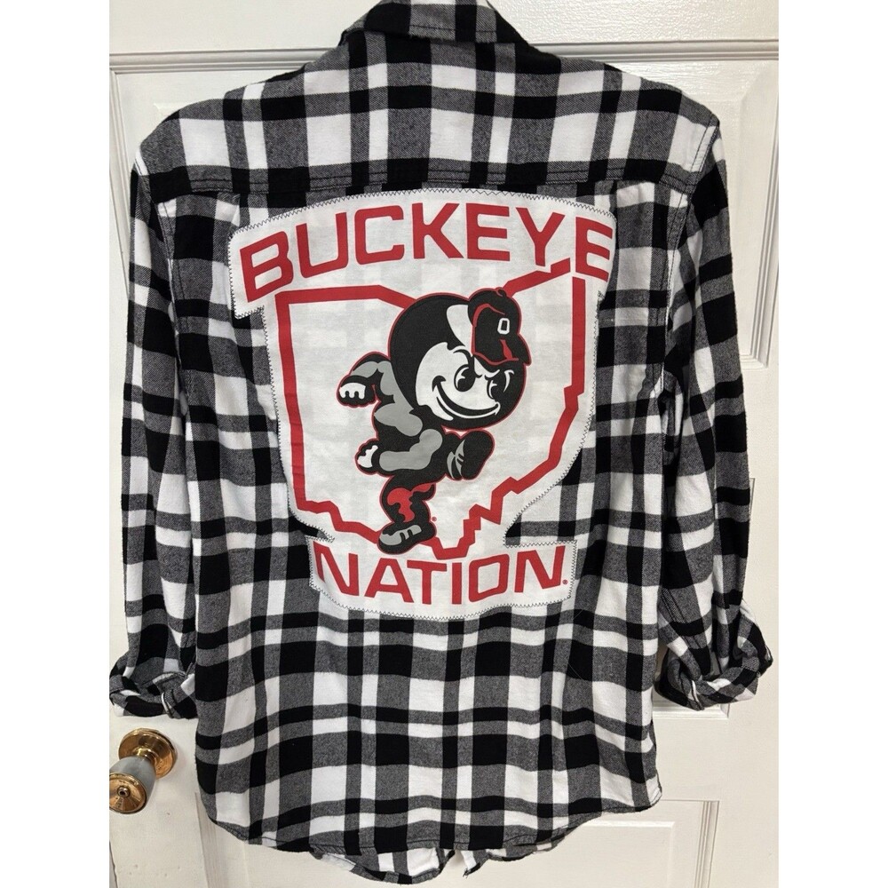 Buckeye Nation Ohio State Upcycled Flannel Shirt Men’s Small Unisex Football OSU